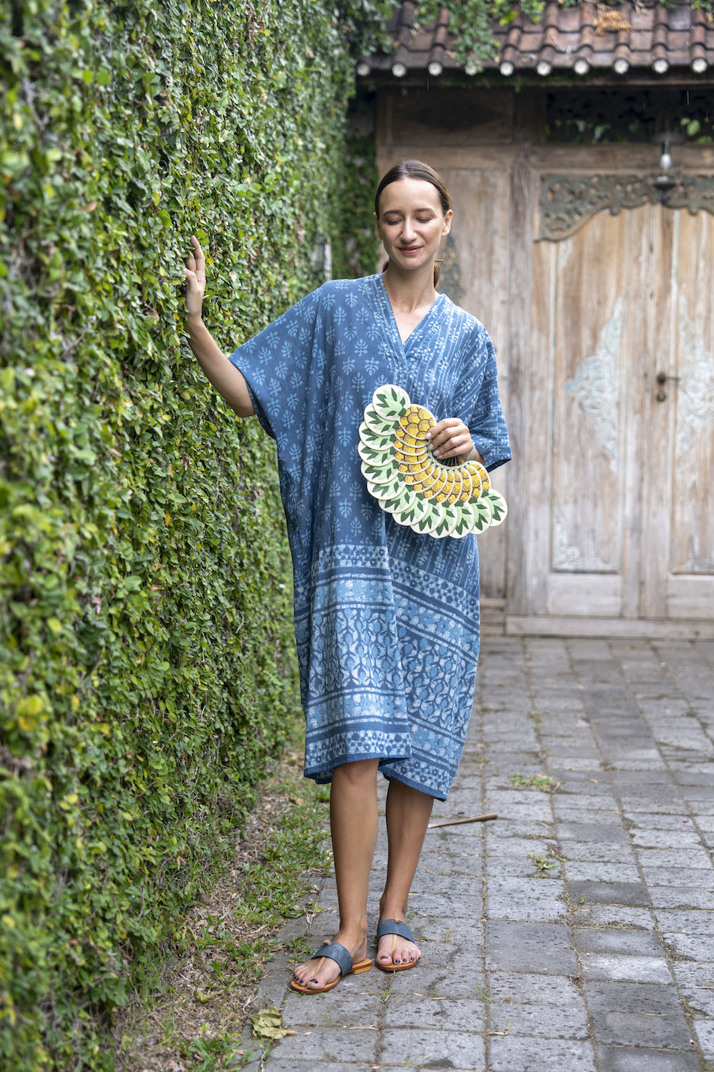 Asri Kaftan -  Block Print Indigo