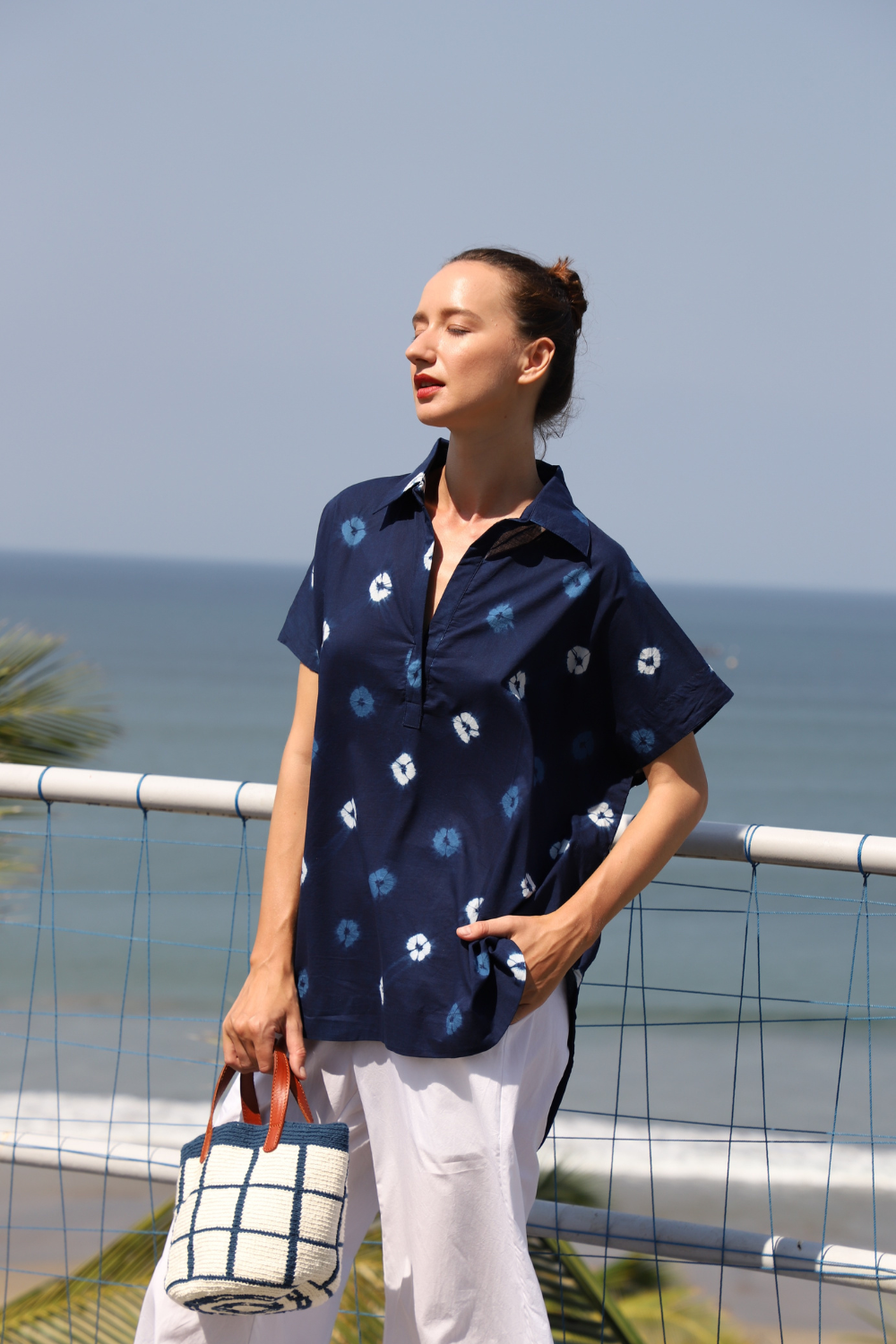 Clara Top - Hand dyed in Shibori Melati print