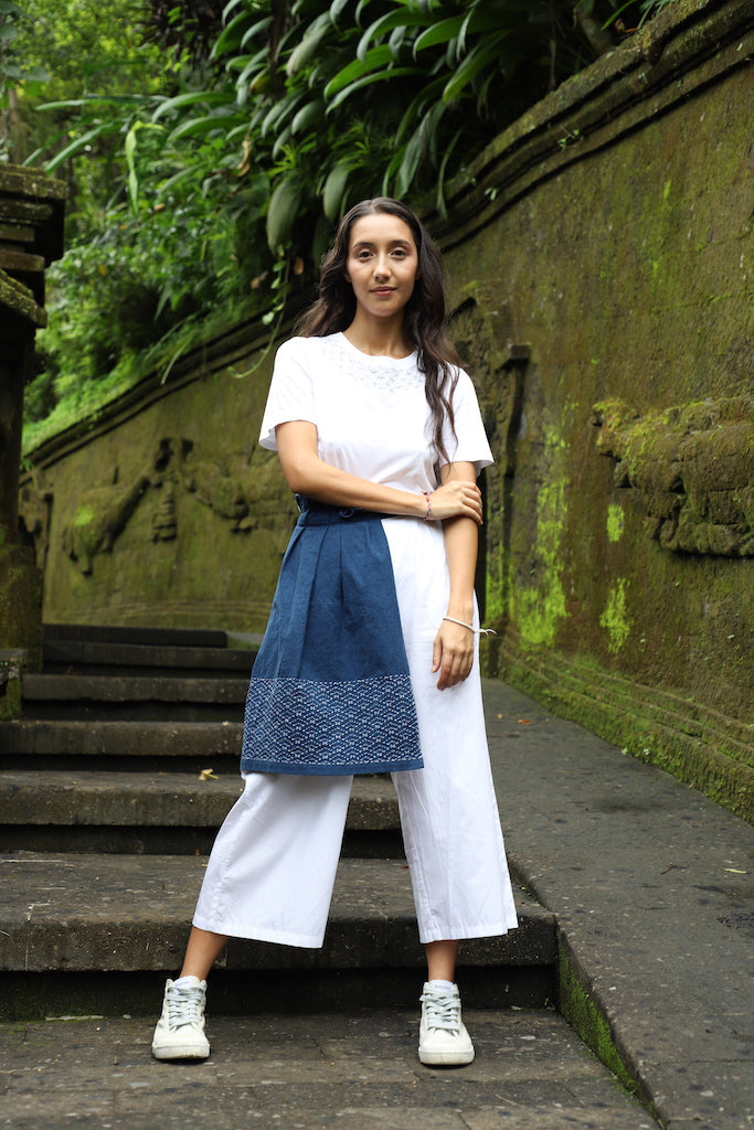 The Sachiko Apron - Hand embroidered, Natural Indigo